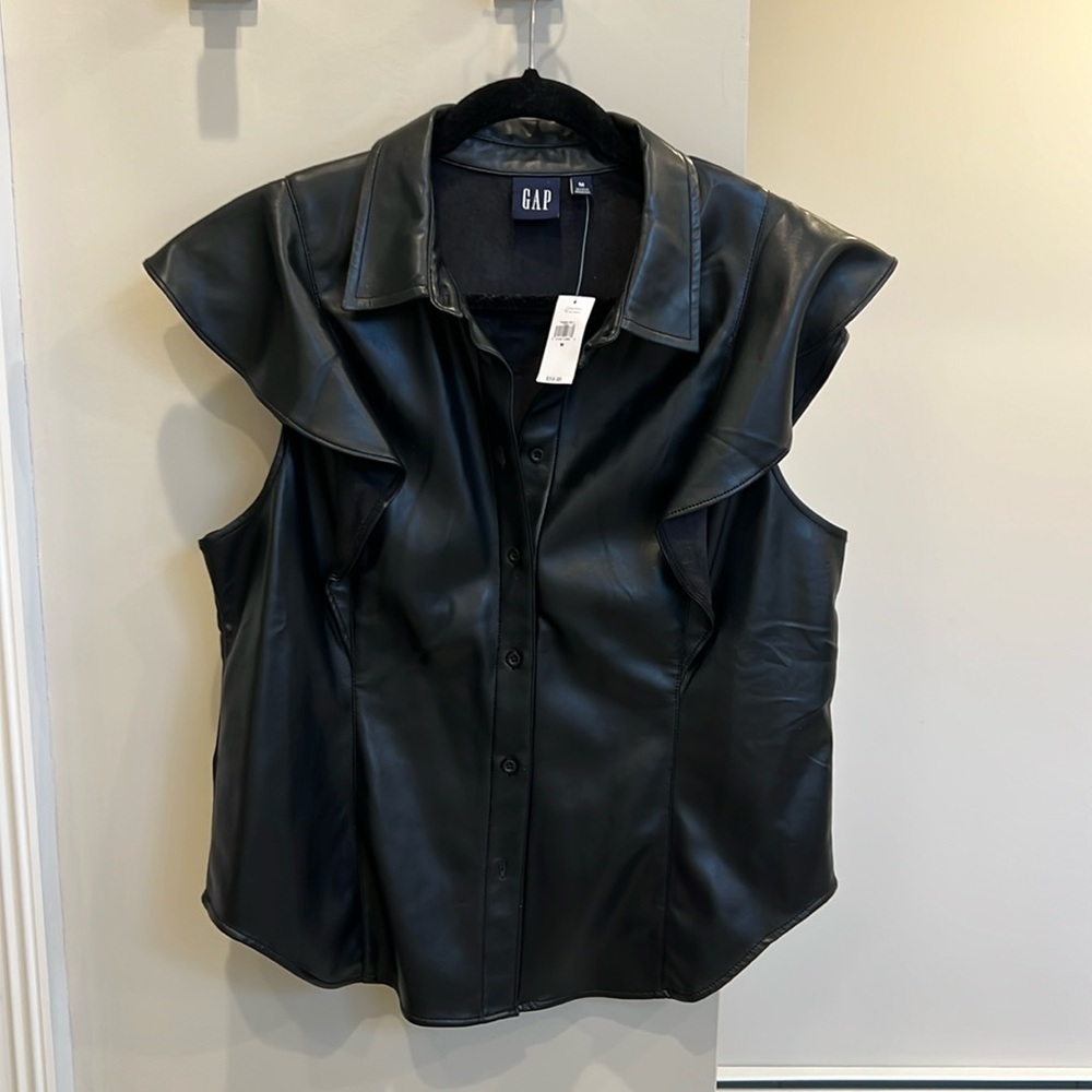 Vegan leather flutter sleeve top GAP